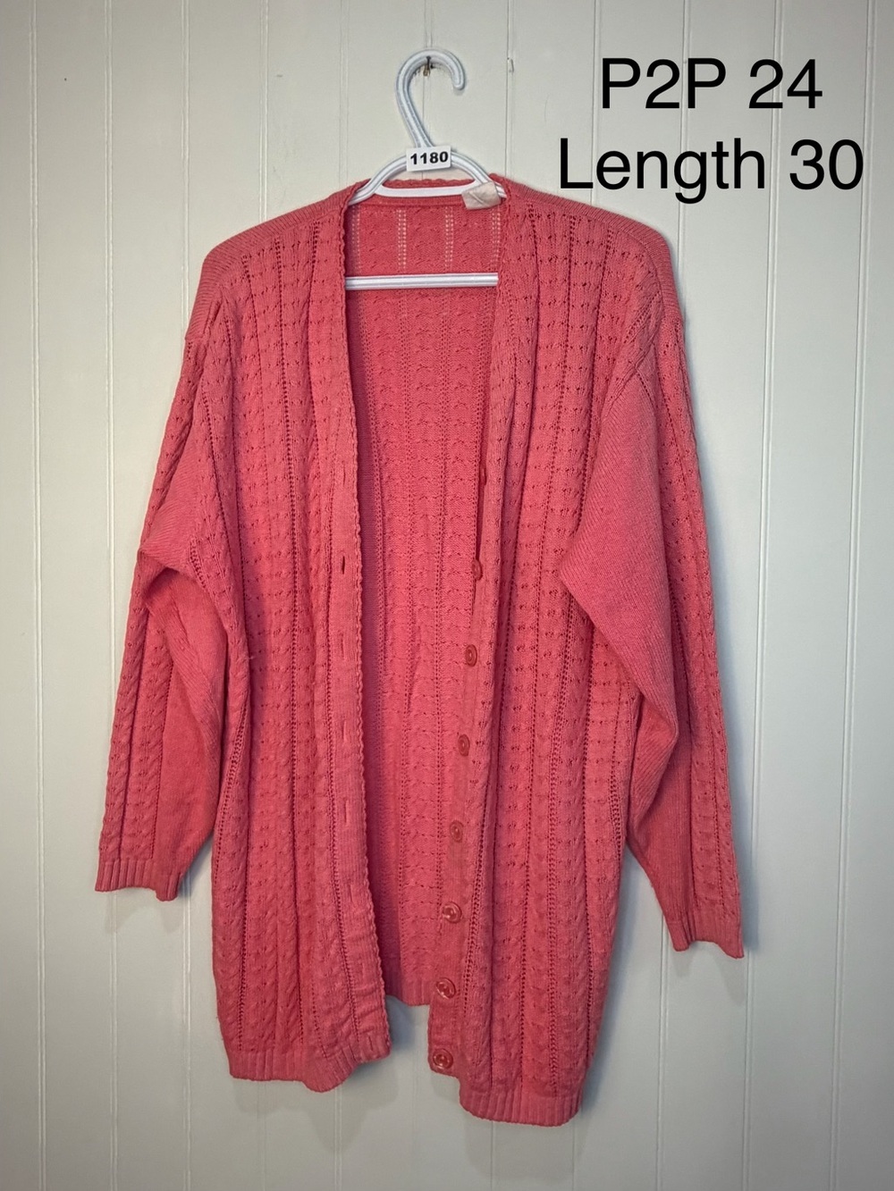 Vintage Pink Knit Cardigan Sweater – Cottagecore Grandma Chic Oversized - Picture 2 of 6
